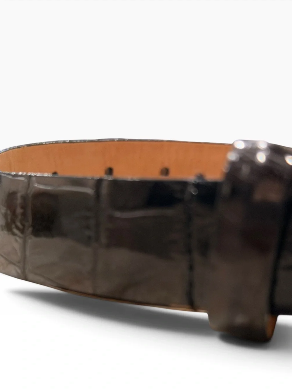 WCM New York Black Crocodile Embossed Italian Calfskin Leather Belt Size S